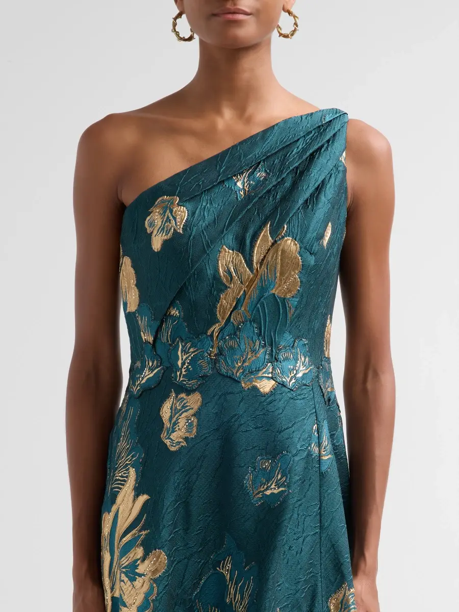 Rene Ruiz Collection Women's Metallic Floral Jacquard One-Shoulder Gown | Thumbnail 5
