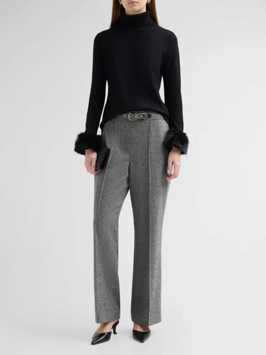 Sofia Cashmere Women's Private Label Turtleneck Faux-Feather-Cuff Cashmere Sweater | Thumbnail 2 Sofia Cashmere Women's Private Label Turtleneck Faux-Feather-Cuff Cashmere Sweater | Thumbnail 2
