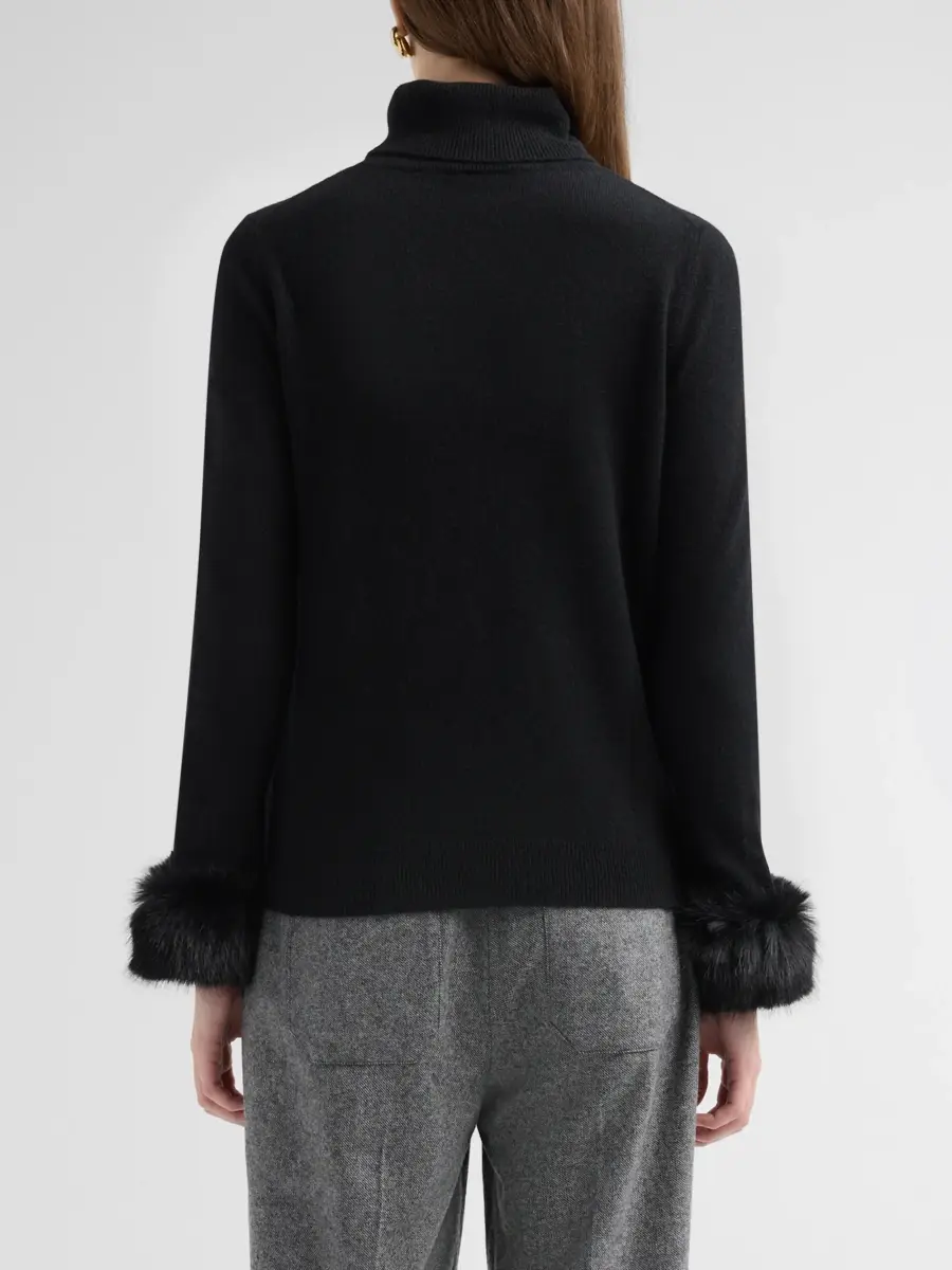 Sofia Cashmere Women's Private Label Turtleneck Faux-Feather-Cuff Cashmere Sweater | Thumbnail 3 Sofia Cashmere Women's Private Label Turtleneck Faux-Feather-Cuff Cashmere Sweater | Thumbnail 3