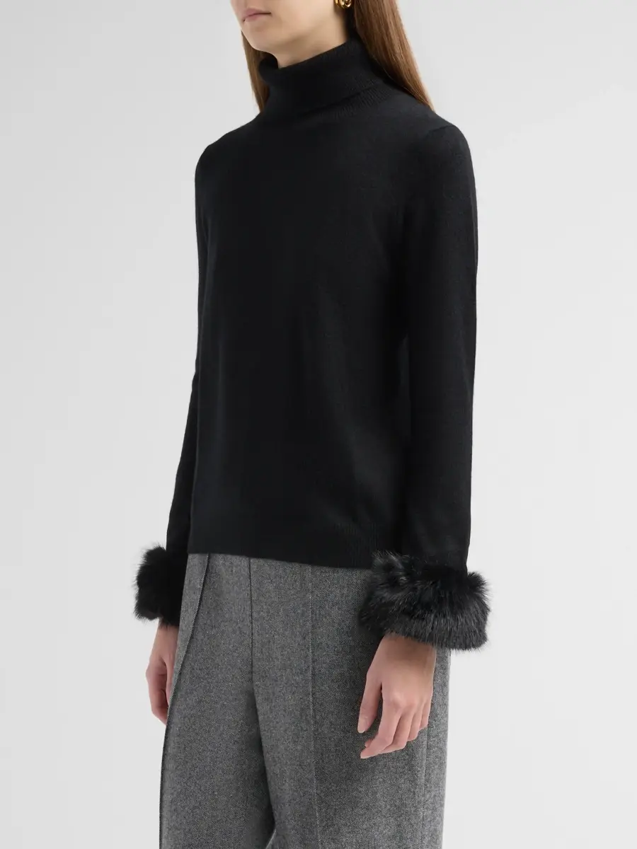 Sofia Cashmere Women's Private Label Turtleneck Faux-Feather-Cuff Cashmere Sweater | Thumbnail 4 Sofia Cashmere Women's Private Label Turtleneck Faux-Feather-Cuff Cashmere Sweater | Thumbnail 4