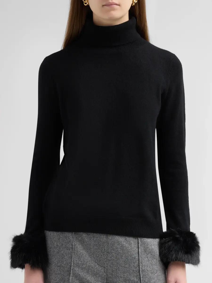 Sofia Cashmere Women's Private Label Turtleneck Faux-Feather-Cuff Cashmere Sweater | Thumbnail 5 Sofia Cashmere Women's Private Label Turtleneck Faux-Feather-Cuff Cashmere Sweater | Thumbnail 5