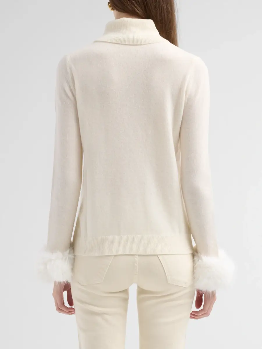 Sofia Cashmere Women's Private Label Turtleneck Faux-Feather-Cuff Cashmere Sweater | Thumbnail 3 Sofia Cashmere Women's Private Label Turtleneck Faux-Feather-Cuff Cashmere Sweater | Thumbnail 3