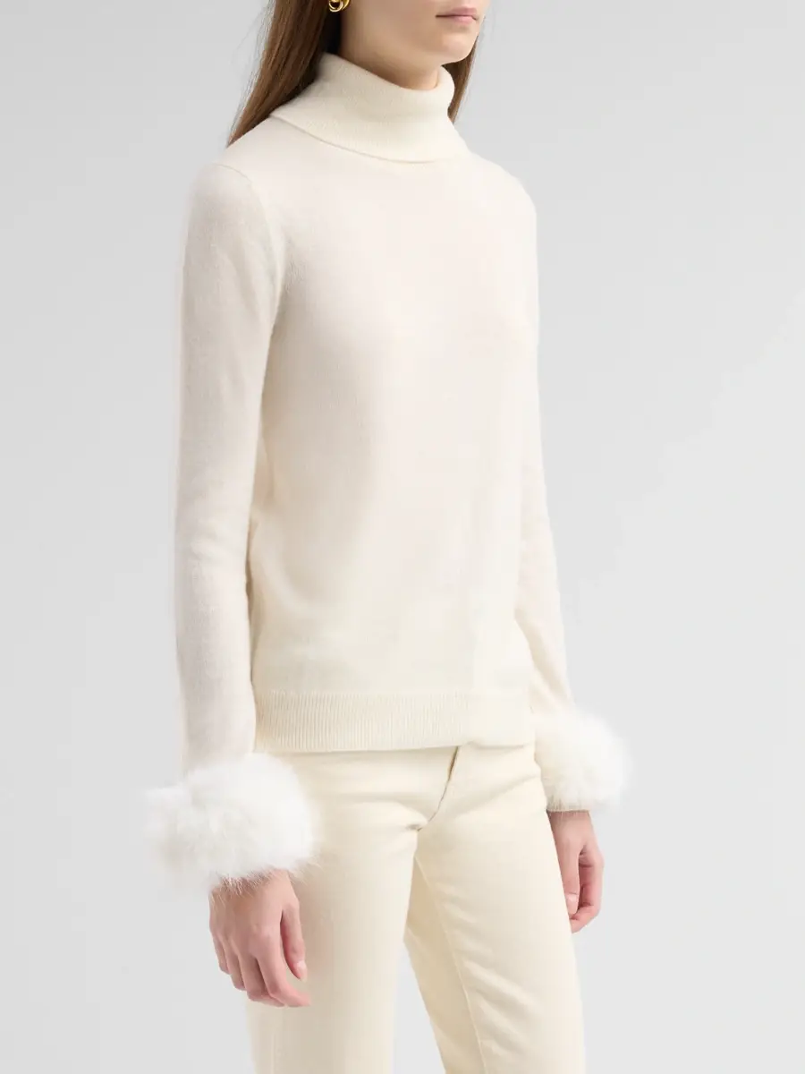 Sofia Cashmere Women's Private Label Turtleneck Faux-Feather-Cuff Cashmere Sweater | Thumbnail 4 Sofia Cashmere Women's Private Label Turtleneck Faux-Feather-Cuff Cashmere Sweater | Thumbnail 4