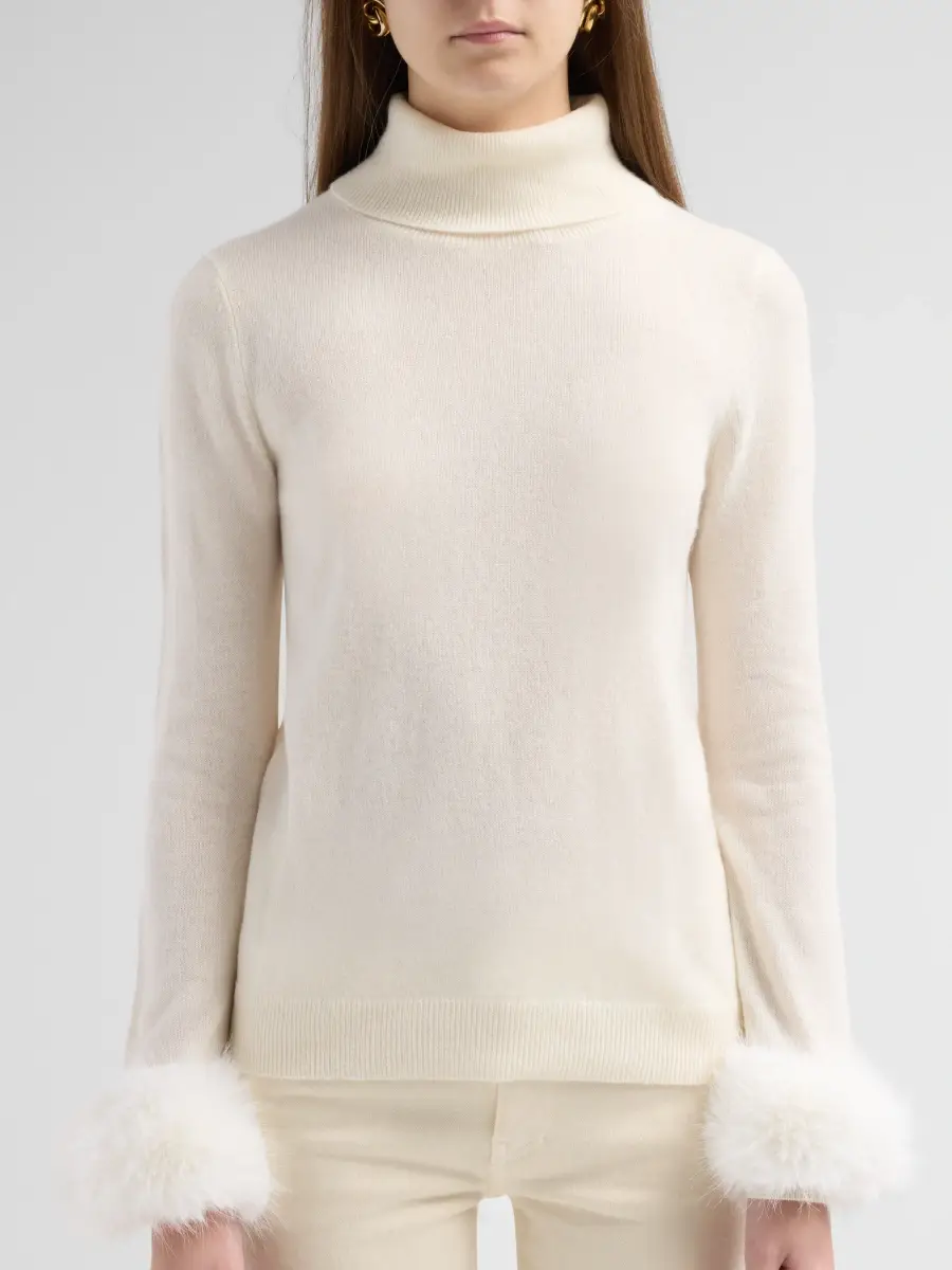 Sofia Cashmere Women's Private Label Turtleneck Faux-Feather-Cuff Cashmere Sweater | Thumbnail 5 Sofia Cashmere Women's Private Label Turtleneck Faux-Feather-Cuff Cashmere Sweater | Thumbnail 5