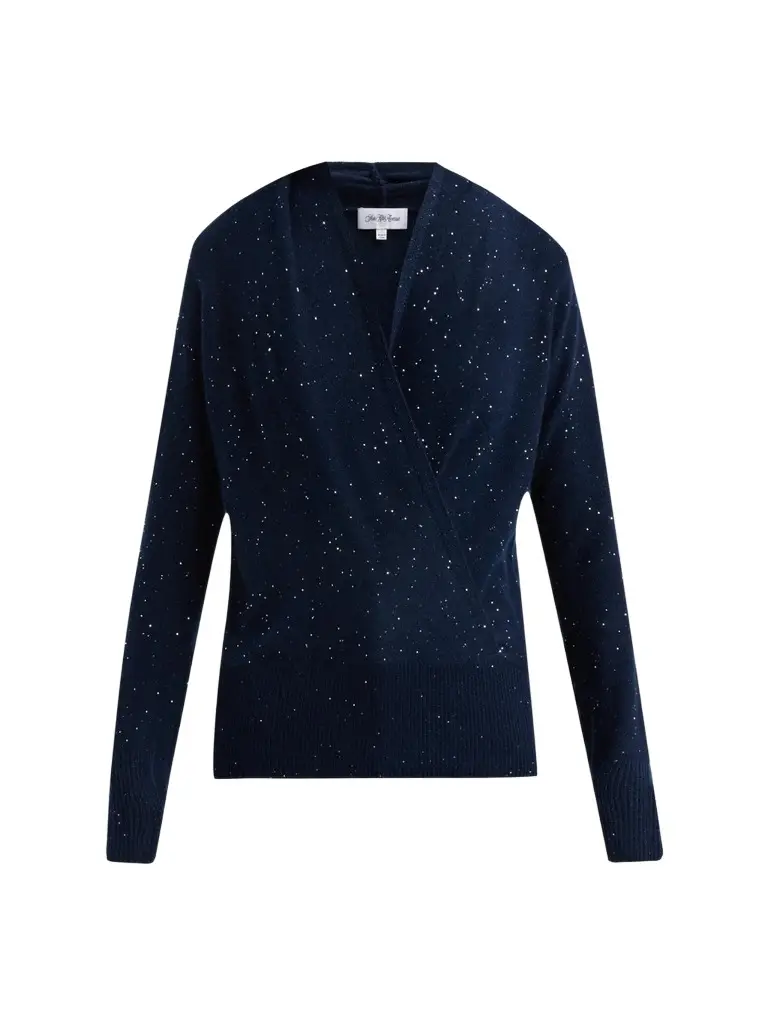 Women's Private Label Cashmere Sequined Faux-Wrap Sweater Women's Private Label Cashmere Sequined Faux-Wrap Sweater