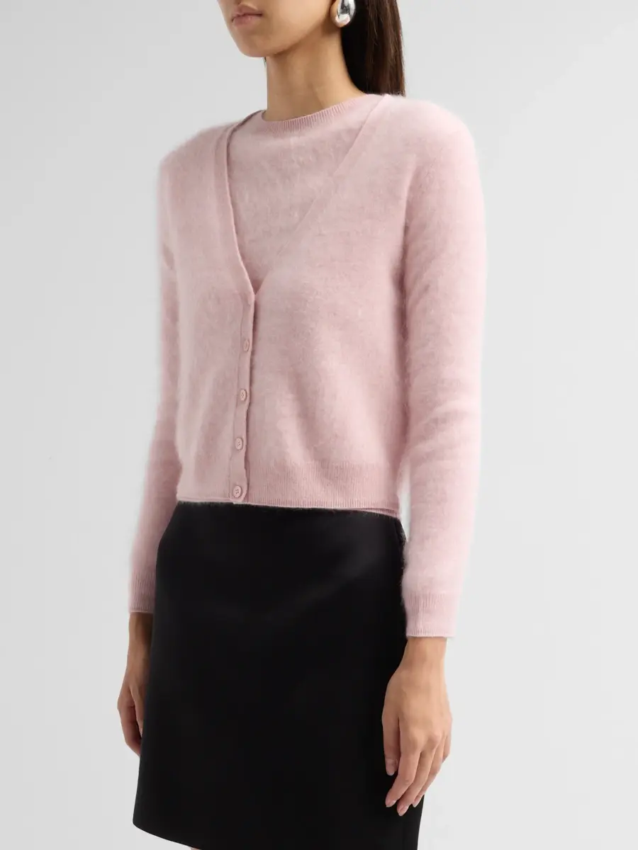 Sofia Cashmere Women's Private Label Brushed Cashmere Crop Cardigan | Thumbnail 4