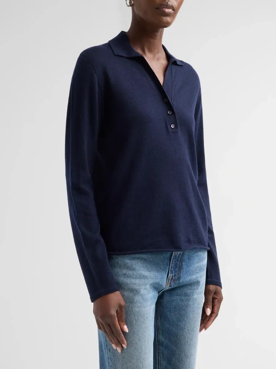 MAJESTIC FILATURES Women's Machine Washable Cashmere Long-Sleeve Polo Top | Thumbnail 4