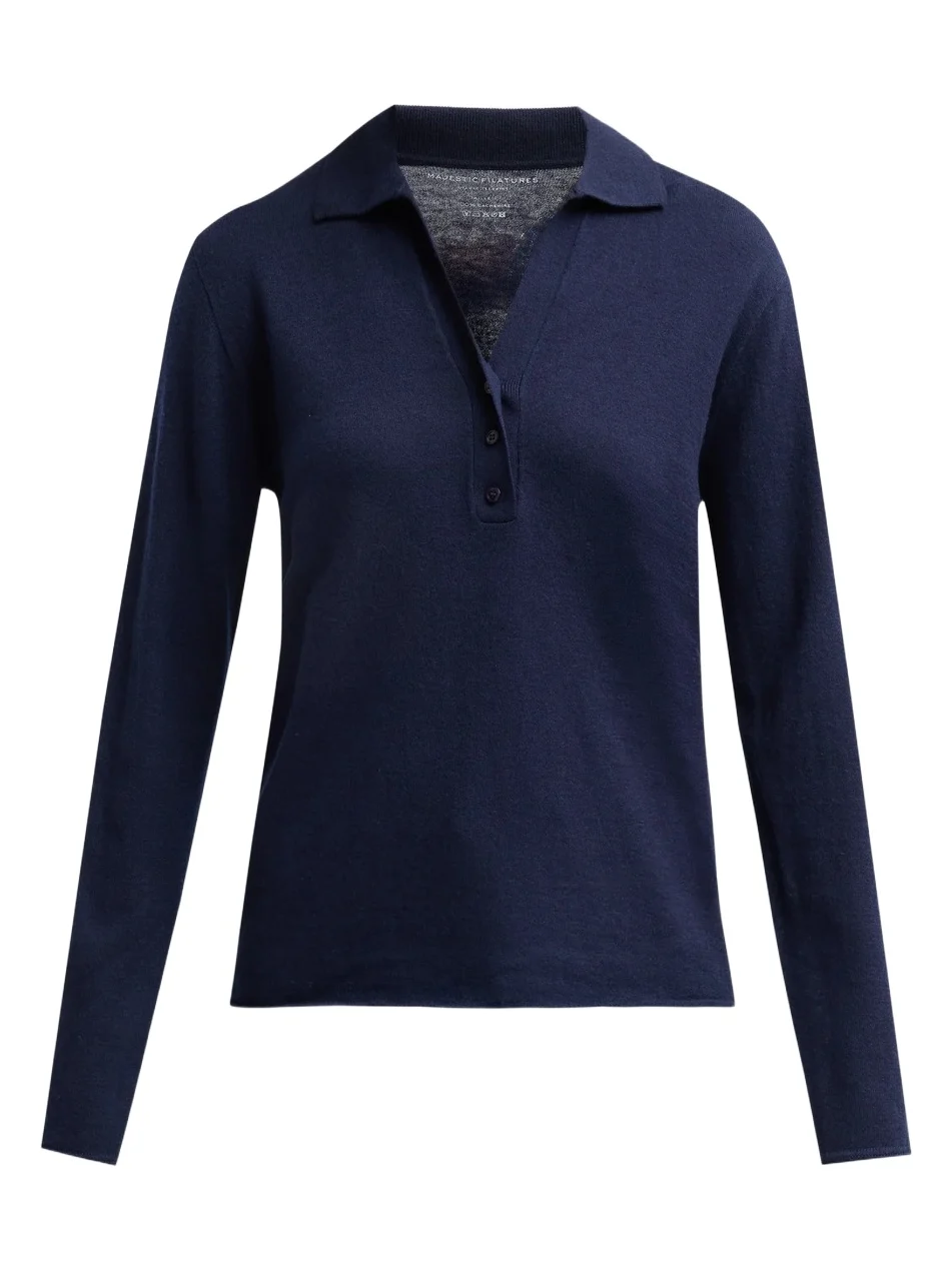 Women's Machine Washable Cashmere Long-Sleeve Polo Top Women's Machine Washable Cashmere Long-Sleeve Polo Top