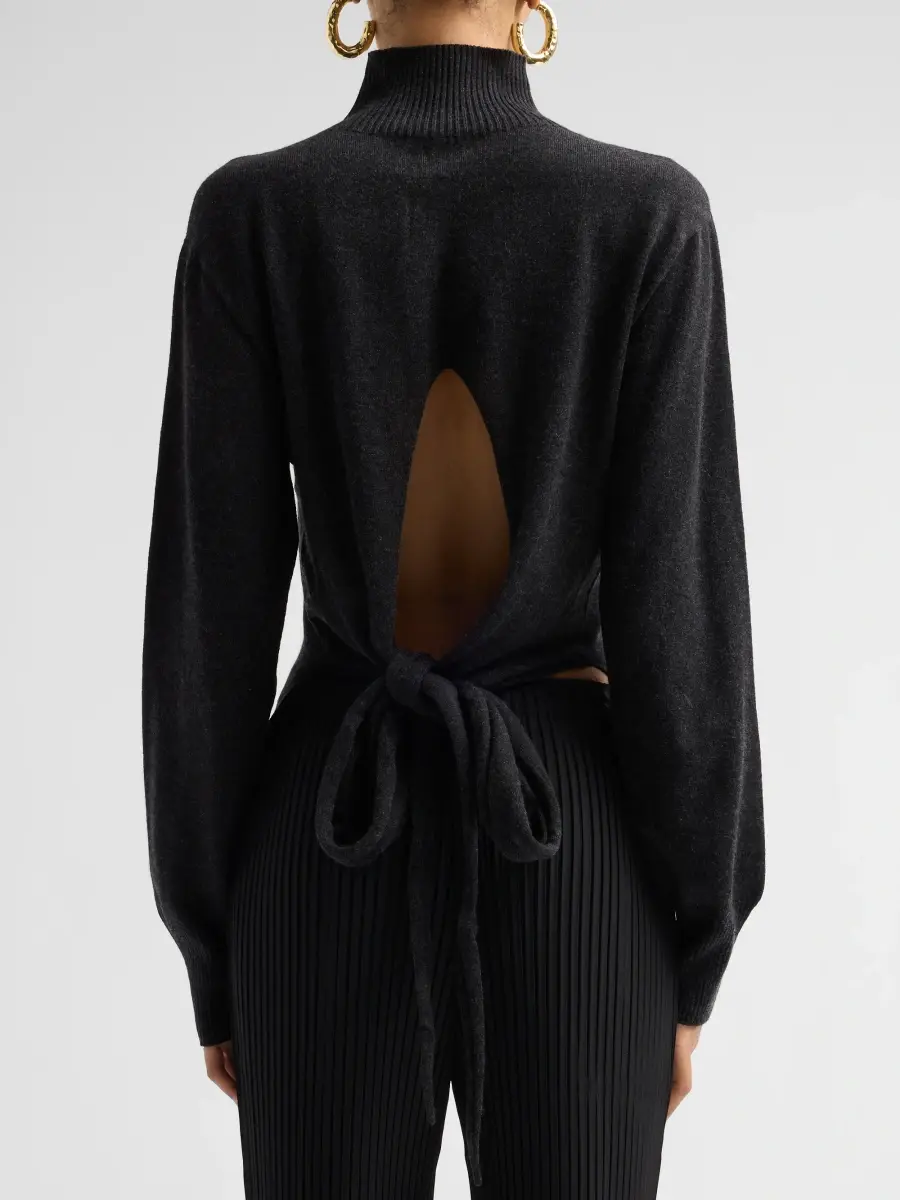 Issey Miyake Women's Back-Tie Cutout Silk-Cashmere Knit Top | Thumbnail 3 Issey Miyake Women's Back-Tie Cutout Silk-Cashmere Knit Top | Thumbnail 3