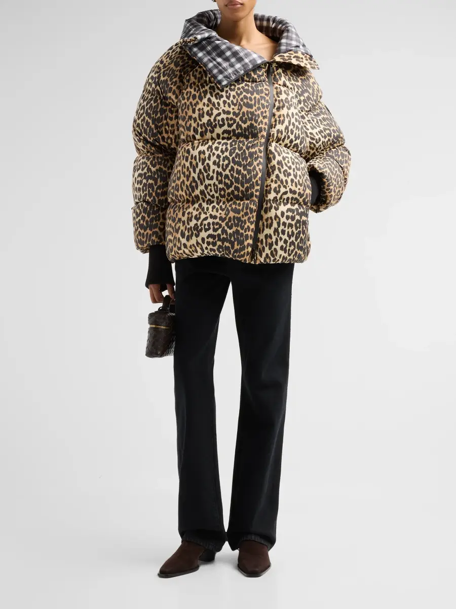 Ganni Women's Future Quilted Leopard-Print Nylon Puffer | Thumbnail 2
