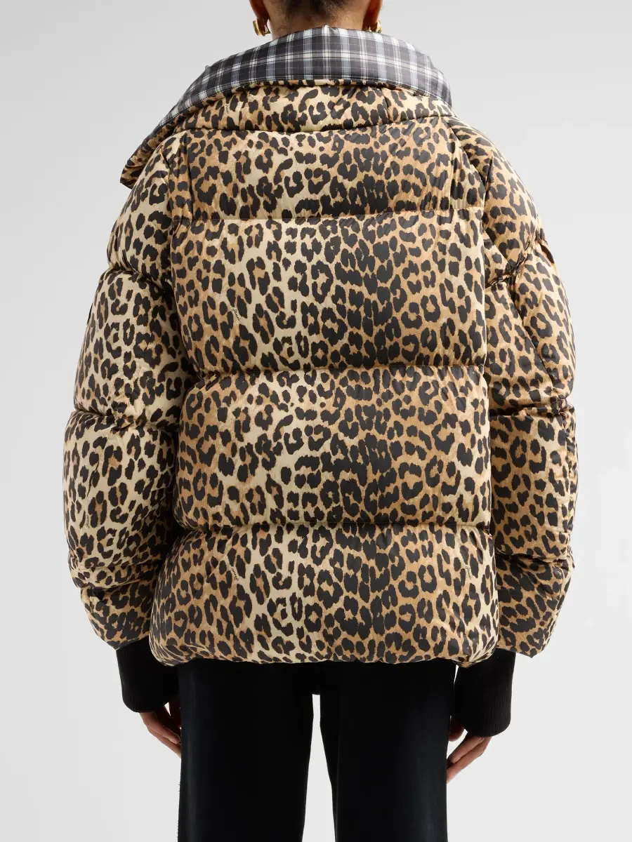 Ganni Women's Future Quilted Leopard-Print Nylon Puffer | Thumbnail 3