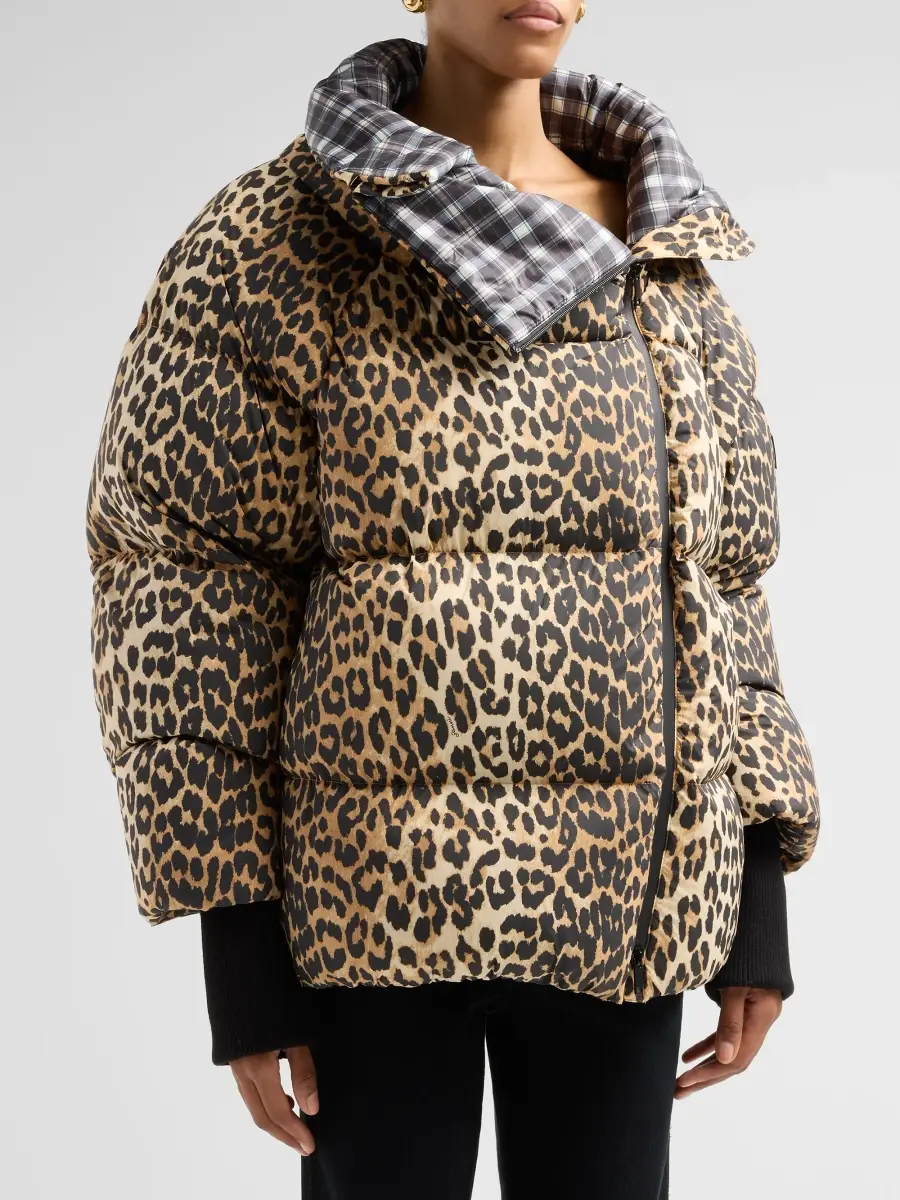 Ganni Women's Future Quilted Leopard-Print Nylon Puffer | Thumbnail 4