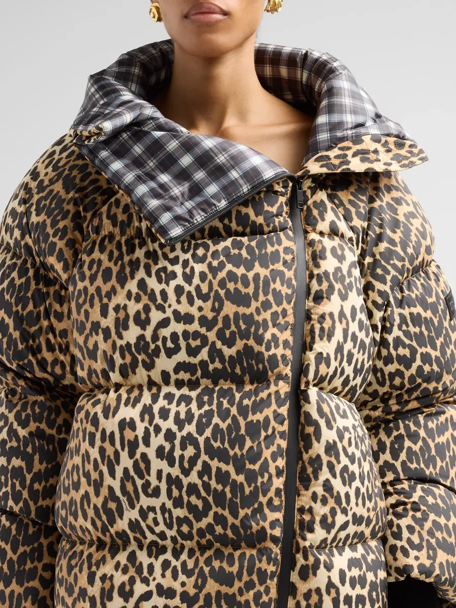 Ganni Women's Future Quilted Leopard-Print Nylon Puffer | Thumbnail 5