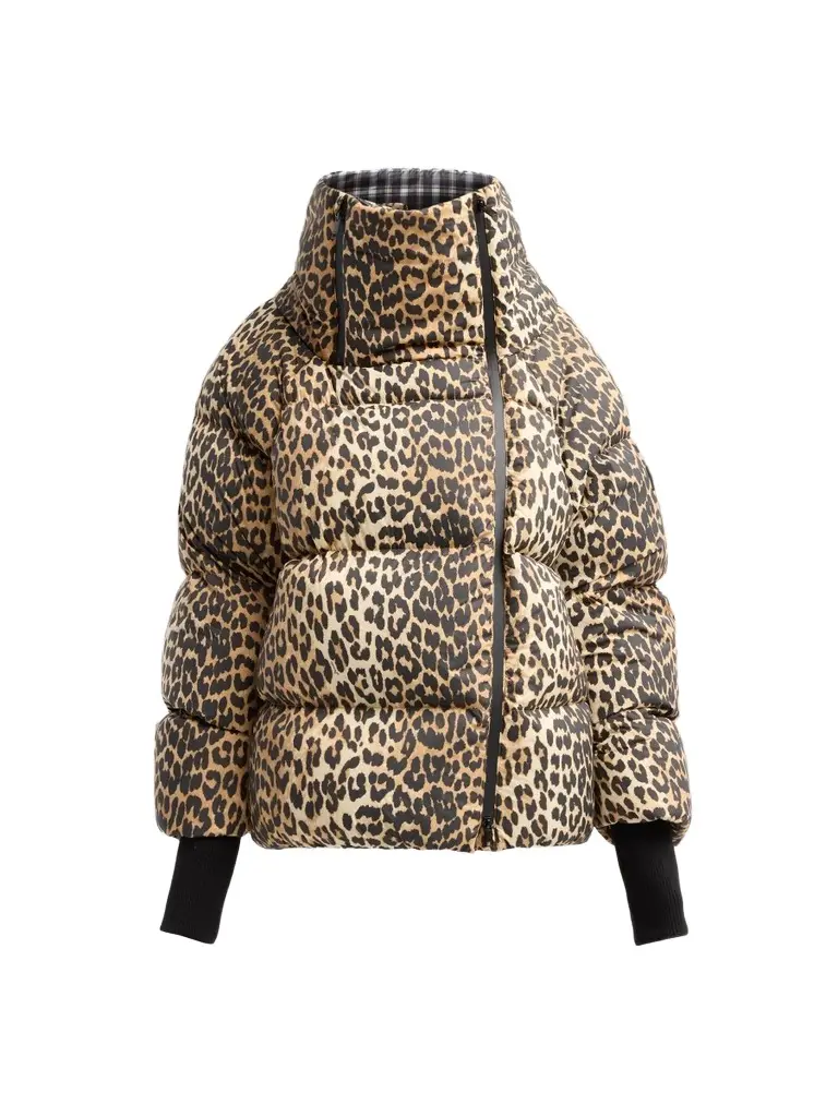 Ganni Women's Future Quilted Leopard-Print Nylon Puffer