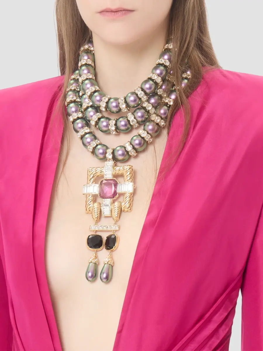 Valentino Women's Hypergoutte Necklace in Metal and Resin with Crystals - Gold Multicolor | Thumbnail 2 Valentino Women's Hypergoutte Necklace in Metal and Resin with Crystals - Gold Multicolor | Thumbnail 2
