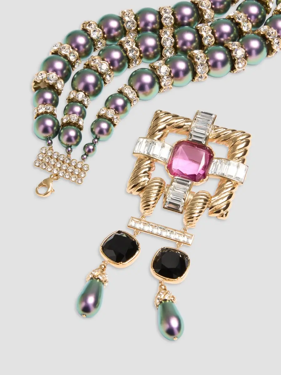 Valentino Women's Hypergoutte Necklace in Metal and Resin with Crystals - Gold Multicolor | Thumbnail 3 Valentino Women's Hypergoutte Necklace in Metal and Resin with Crystals - Gold Multicolor | Thumbnail 3