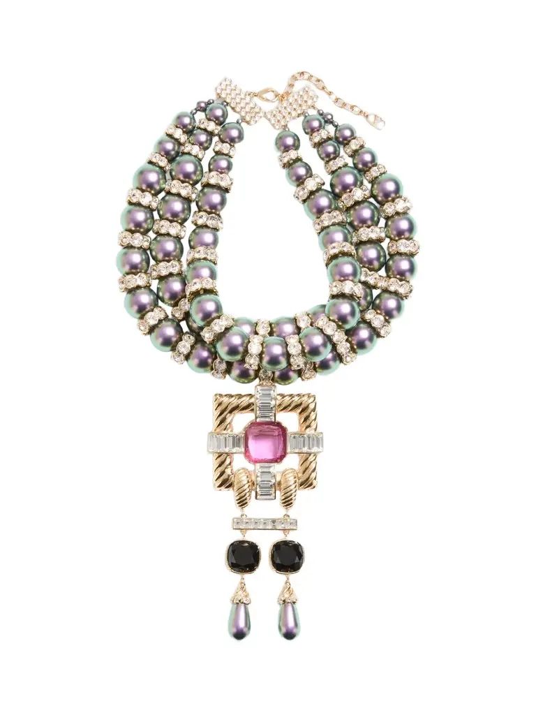 Valentino Women's Hypergoutte Necklace in Metal and Resin with Crystals - Gold Multicolor