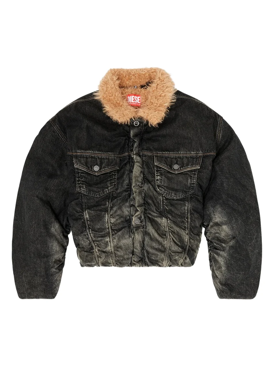 Diesel Men's Curly Faux-Fur Collar Denim Jacket