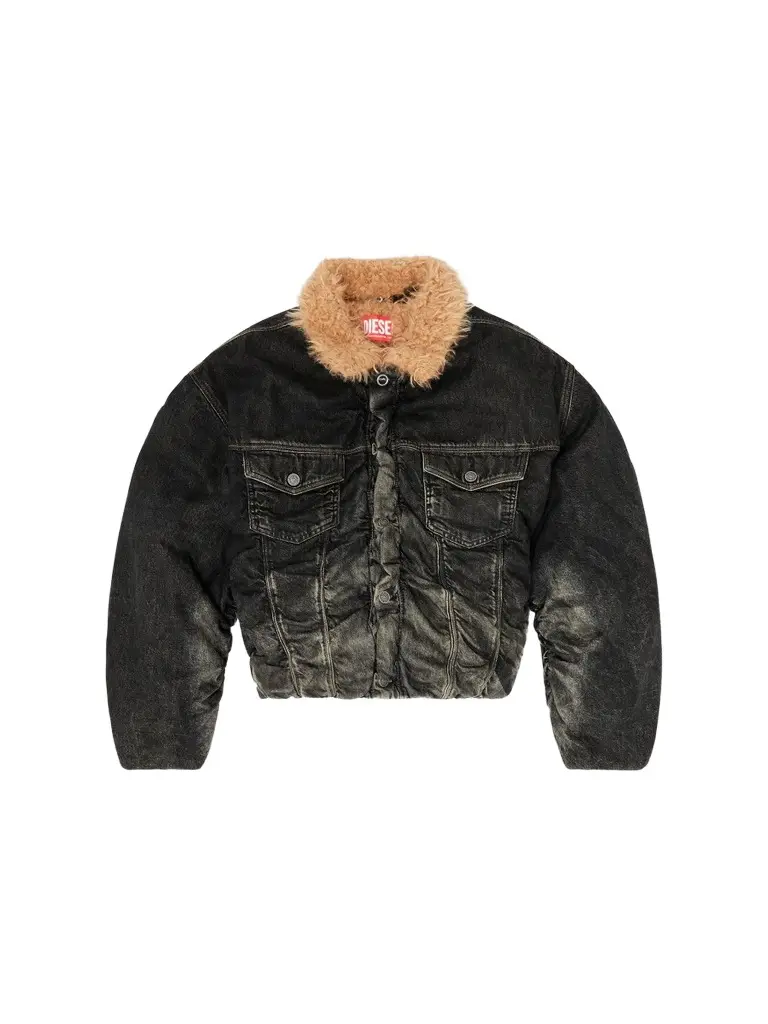 Diesel Men's Curly Faux-Fur Collar Denim Jacket