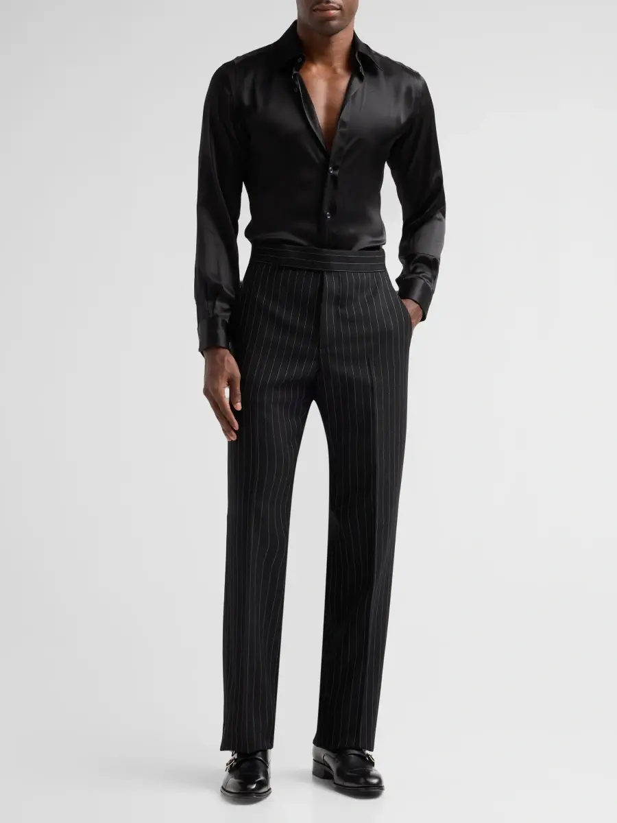 Tom Ford Men's Sharp Pinstriped Wool Twill Trousers | Thumbnail 2 Tom Ford Men's Sharp Pinstriped Wool Twill Trousers | Thumbnail 2