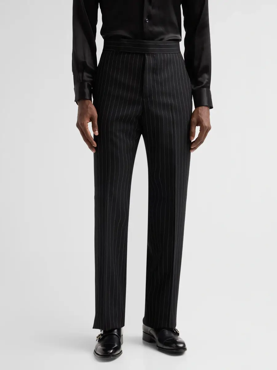 Tom Ford Men's Sharp Pinstriped Wool Twill Trousers | Thumbnail 4 Tom Ford Men's Sharp Pinstriped Wool Twill Trousers | Thumbnail 4