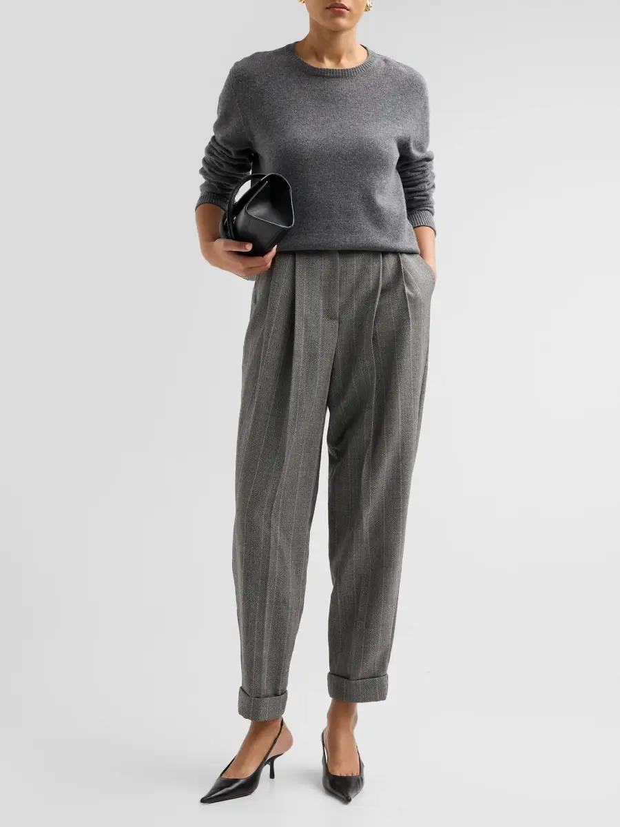 Dolce & Gabbana Women's Pinstripe Wool Tapered Trousers | Thumbnail 2
