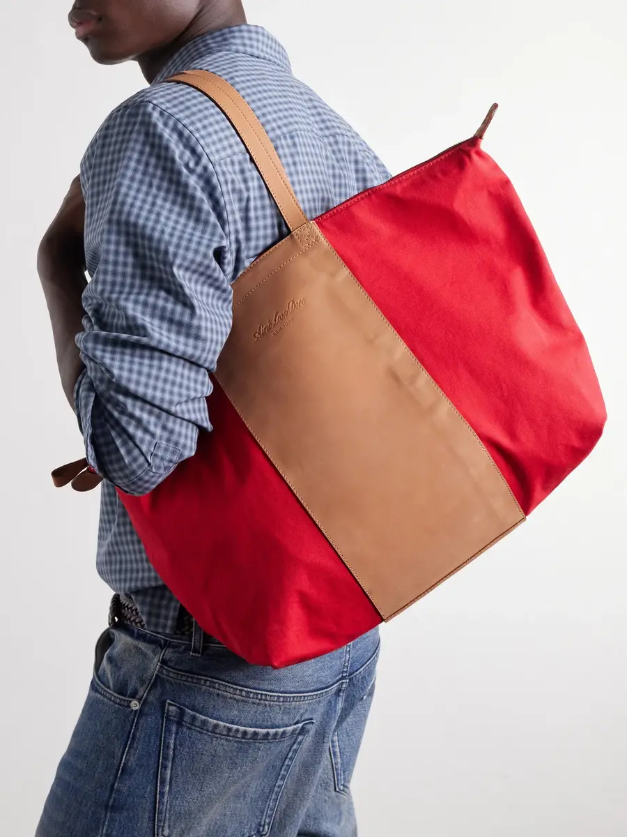 Aimé Leon Dore Logo-Embossed Leather-Trimmed Canvas Tote - Men | Thumbnail 3