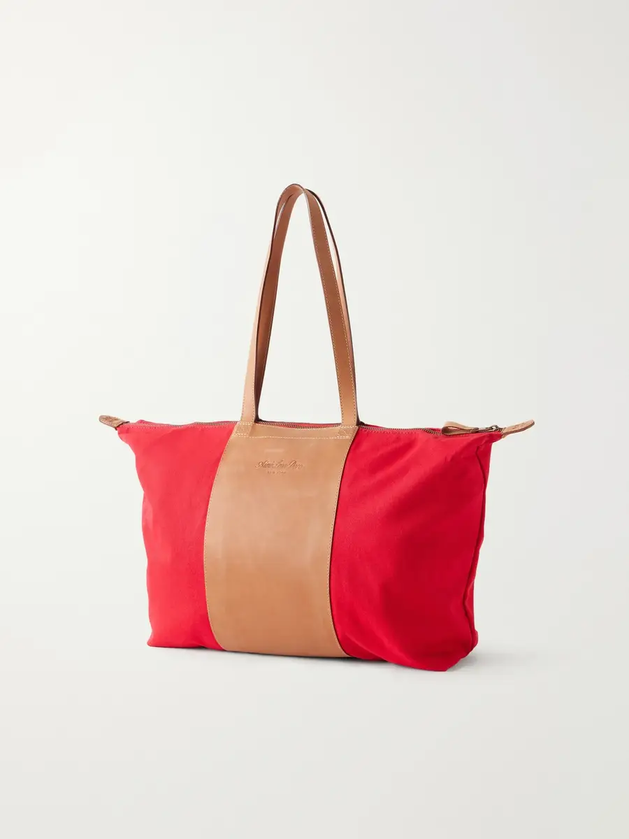 Aimé Leon Dore Logo-Embossed Leather-Trimmed Canvas Tote - Men | Thumbnail 4