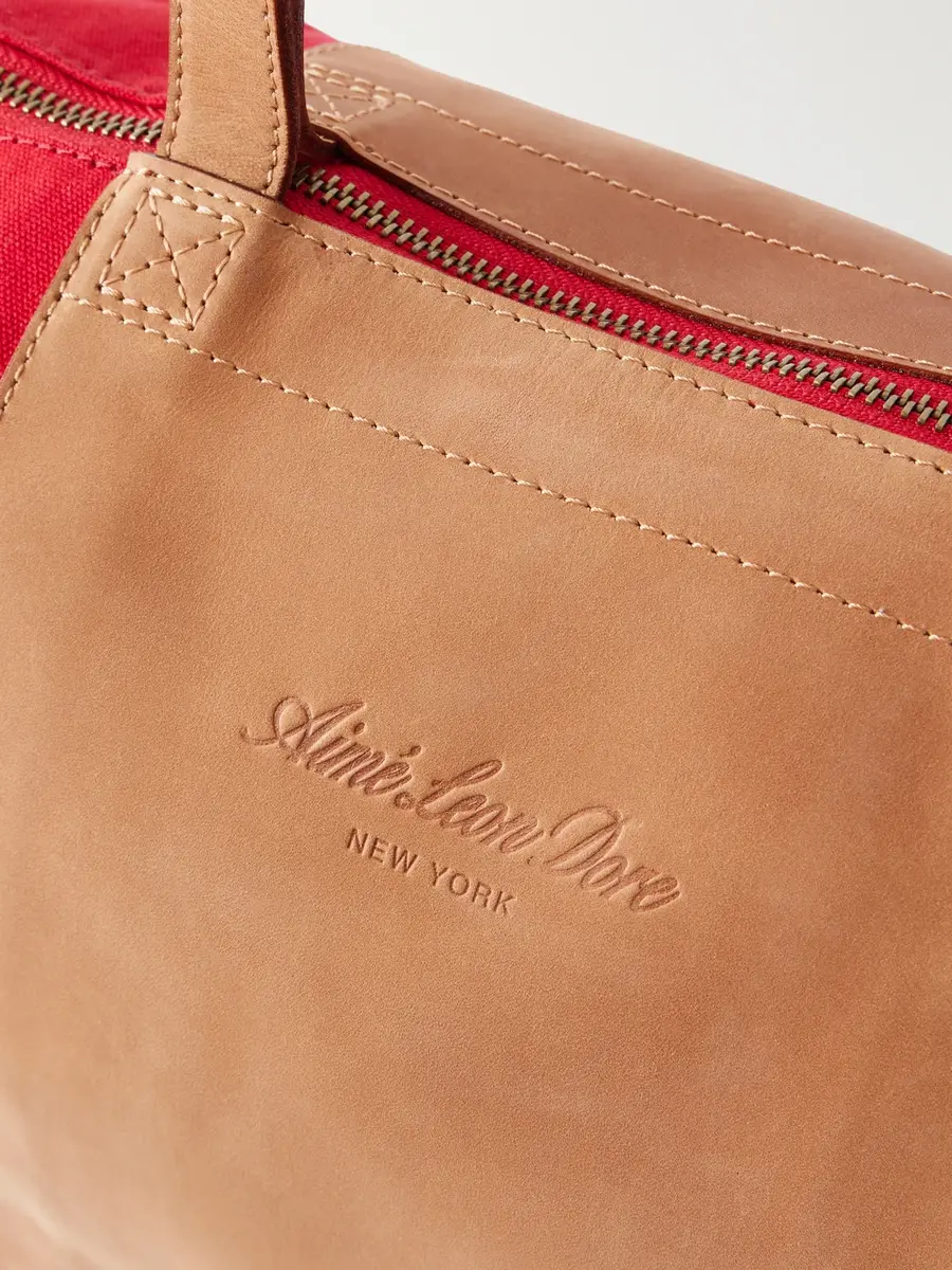 Aimé Leon Dore Logo-Embossed Leather-Trimmed Canvas Tote - Men | Thumbnail 5