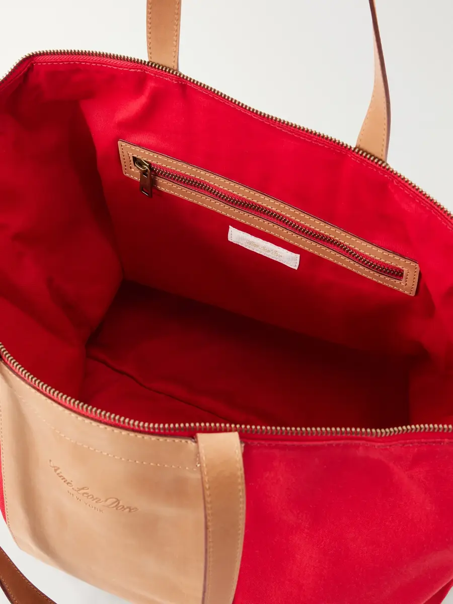 Aimé Leon Dore Logo-Embossed Leather-Trimmed Canvas Tote - Men | Thumbnail 6