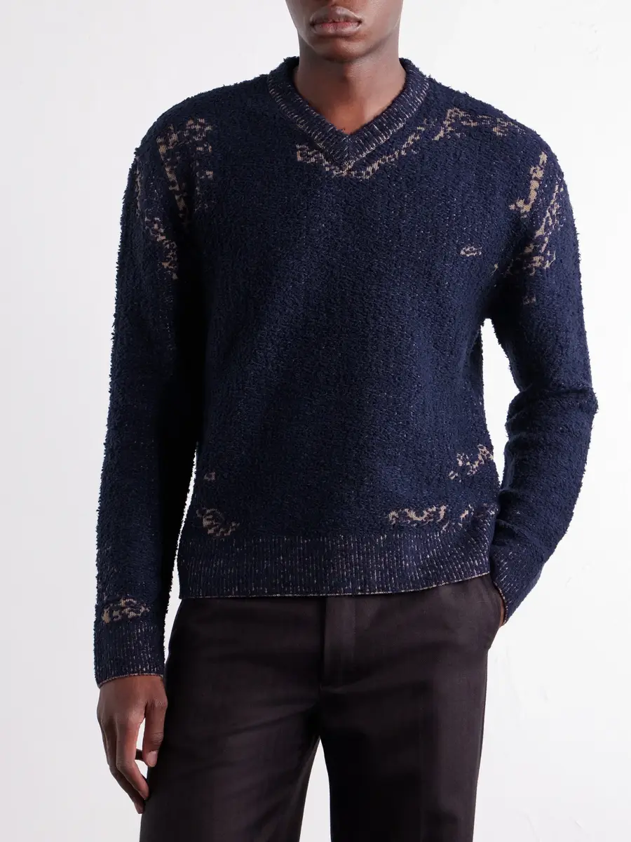 Maison Margiela Acid-Effect Bouclé-Jacquard Cotton-Blend Sweater - Men | Thumbnail 3 Maison Margiela Acid-Effect Bouclé-Jacquard Cotton-Blend Sweater - Men | Thumbnail 3