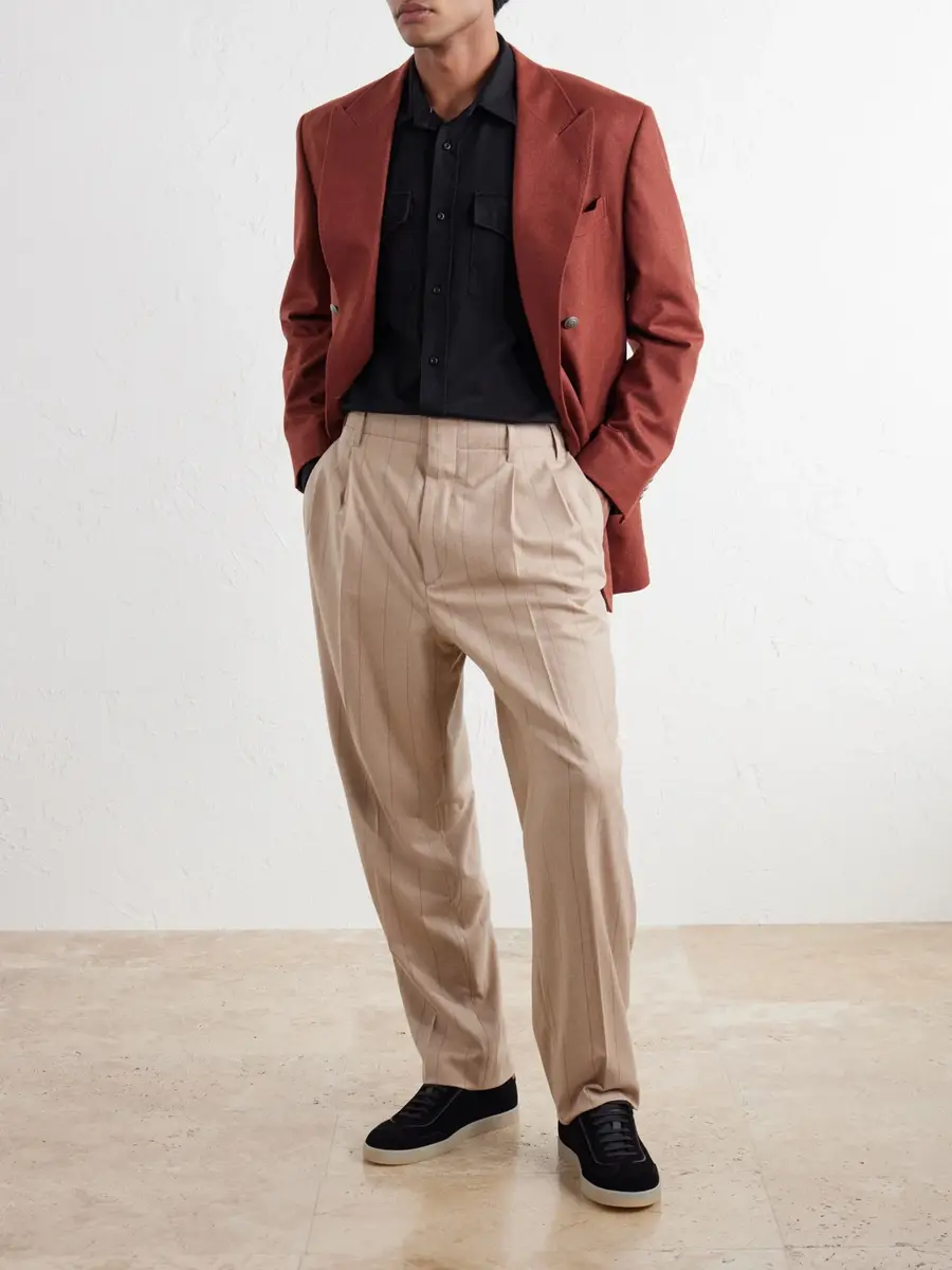 Brunello Cucinelli Striped Pleated Straight-Leg Wool-Silk and Cashmere-Blend Flannel Suit Trousers - Men | Thumbnail 2 Brunello Cucinelli Striped Pleated Straight-Leg Wool-Silk and Cashmere-Blend Flannel Suit Trousers - Men | Thumbnail 2