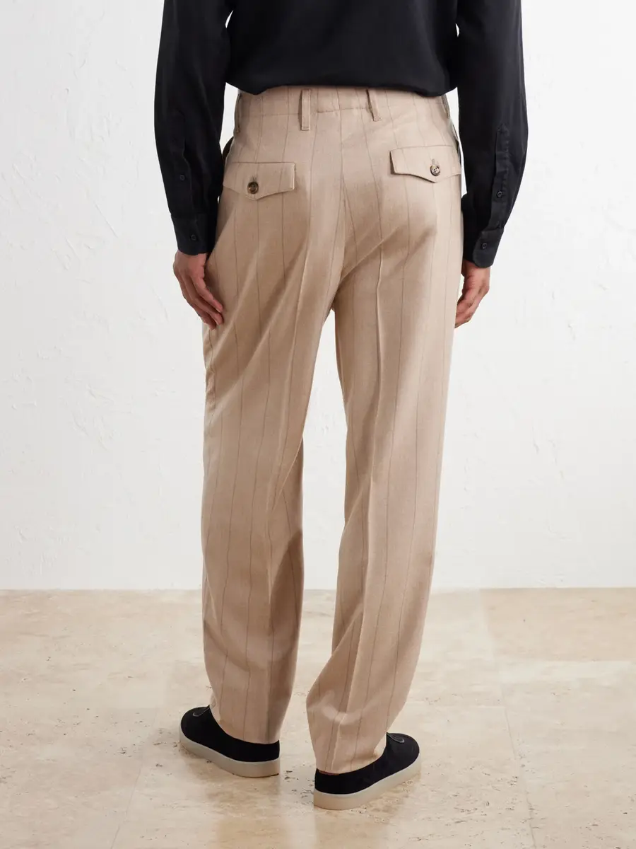Brunello Cucinelli Striped Pleated Straight-Leg Wool-Silk and Cashmere-Blend Flannel Suit Trousers - Men | Thumbnail 4 Brunello Cucinelli Striped Pleated Straight-Leg Wool-Silk and Cashmere-Blend Flannel Suit Trousers - Men | Thumbnail 4