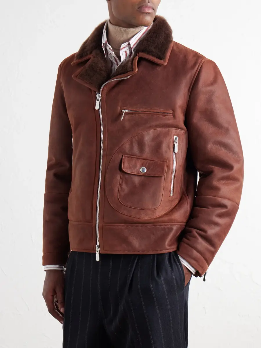 Brunello Cucinelli Shearling-Trimmed Leather Jacket - Men | Thumbnail 3