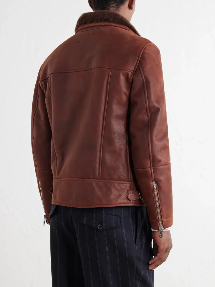 Brunello Cucinelli Shearling-Trimmed Leather Jacket - Men | Thumbnail 4