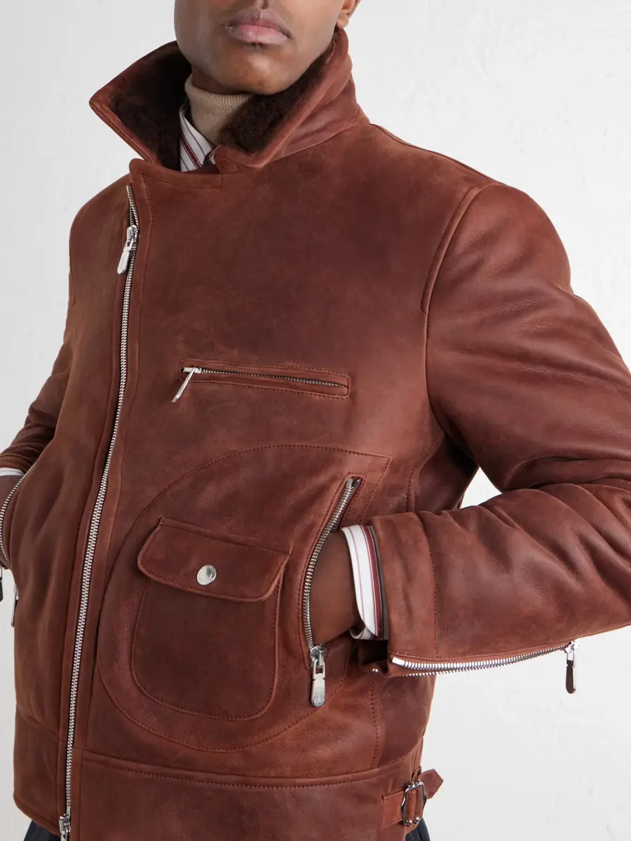 Brunello Cucinelli Shearling-Trimmed Leather Jacket - Men | Thumbnail 5