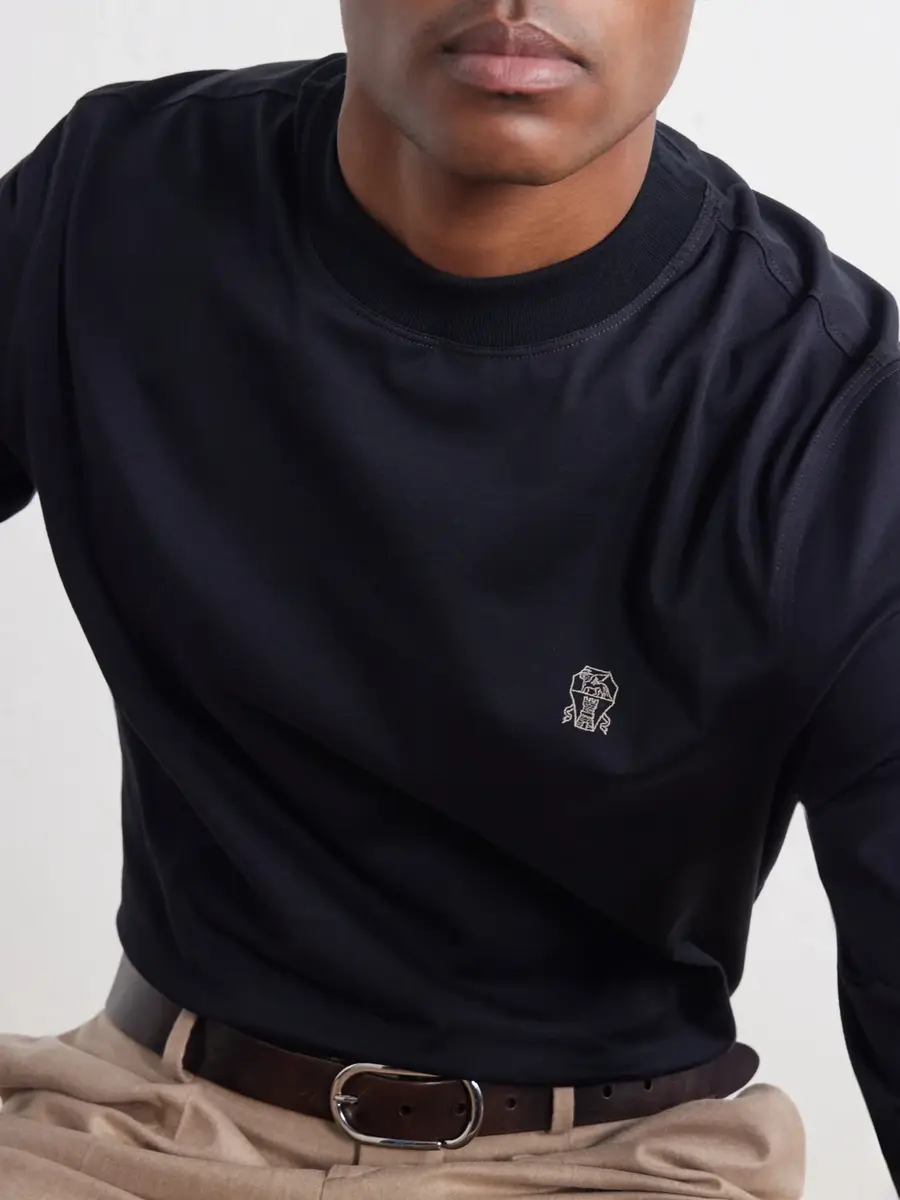 Brunello Cucinelli Logo-Embroidered Cotton-Jersey T-Shirt - Men | Thumbnail 5 Brunello Cucinelli Logo-Embroidered Cotton-Jersey T-Shirt - Men | Thumbnail 5