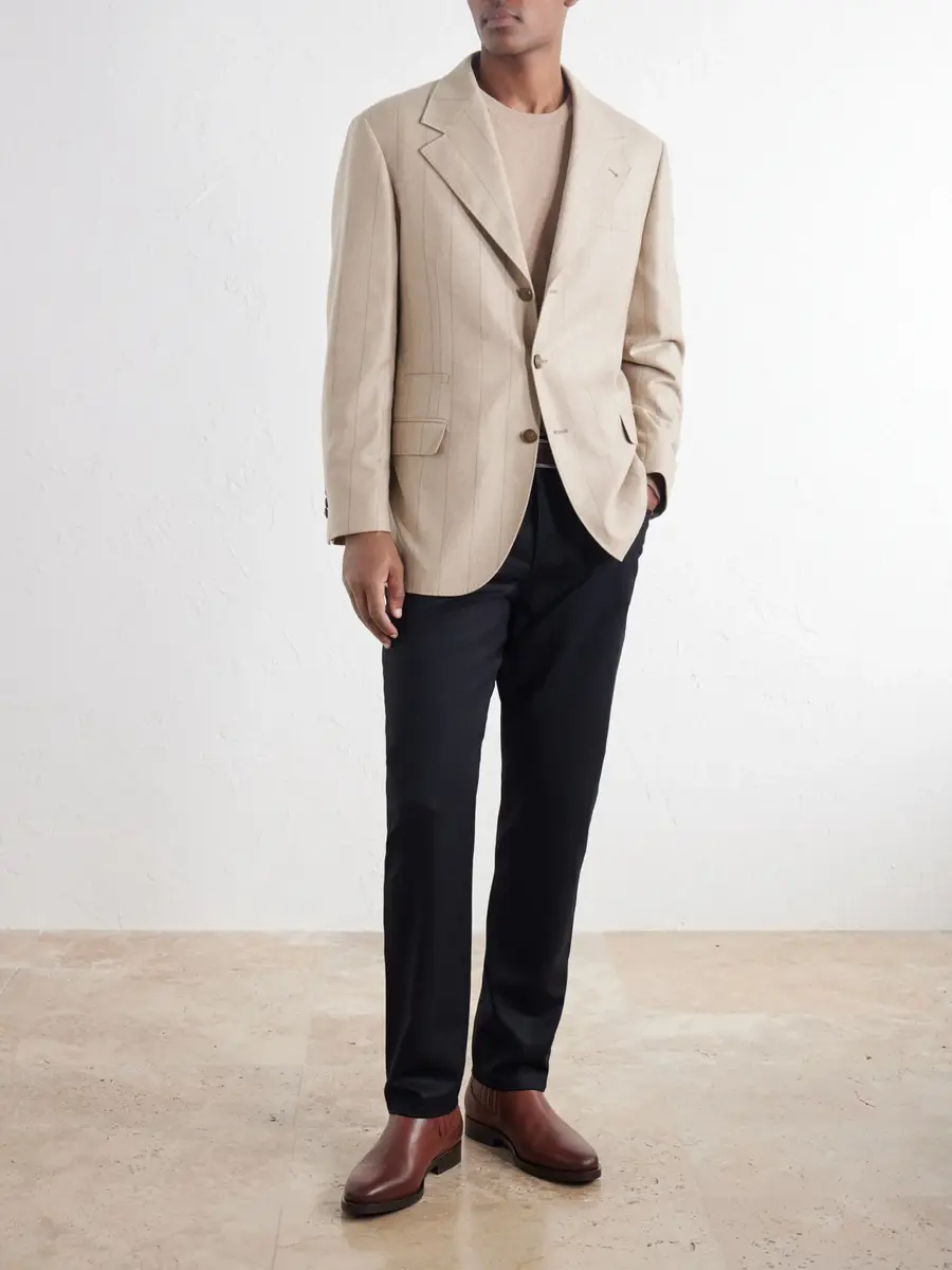 Brunello Cucinelli Pinstripe Wool, Silk and Cashmere-Blend Flannel Suit Jacket - Men | Thumbnail 2 Brunello Cucinelli Pinstripe Wool, Silk and Cashmere-Blend Flannel Suit Jacket - Men | Thumbnail 2