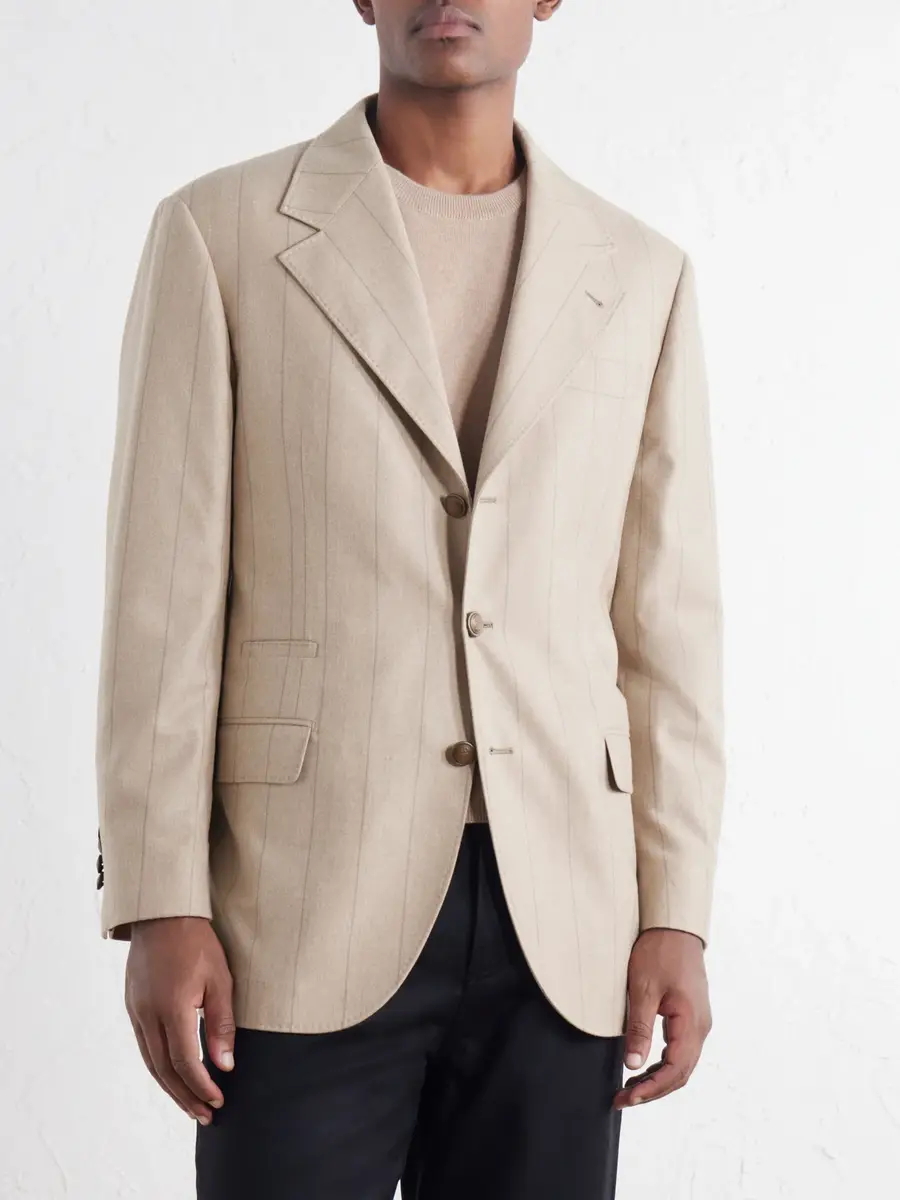 Brunello Cucinelli Pinstripe Wool, Silk and Cashmere-Blend Flannel Suit Jacket - Men | Thumbnail 3 Brunello Cucinelli Pinstripe Wool, Silk and Cashmere-Blend Flannel Suit Jacket - Men | Thumbnail 3