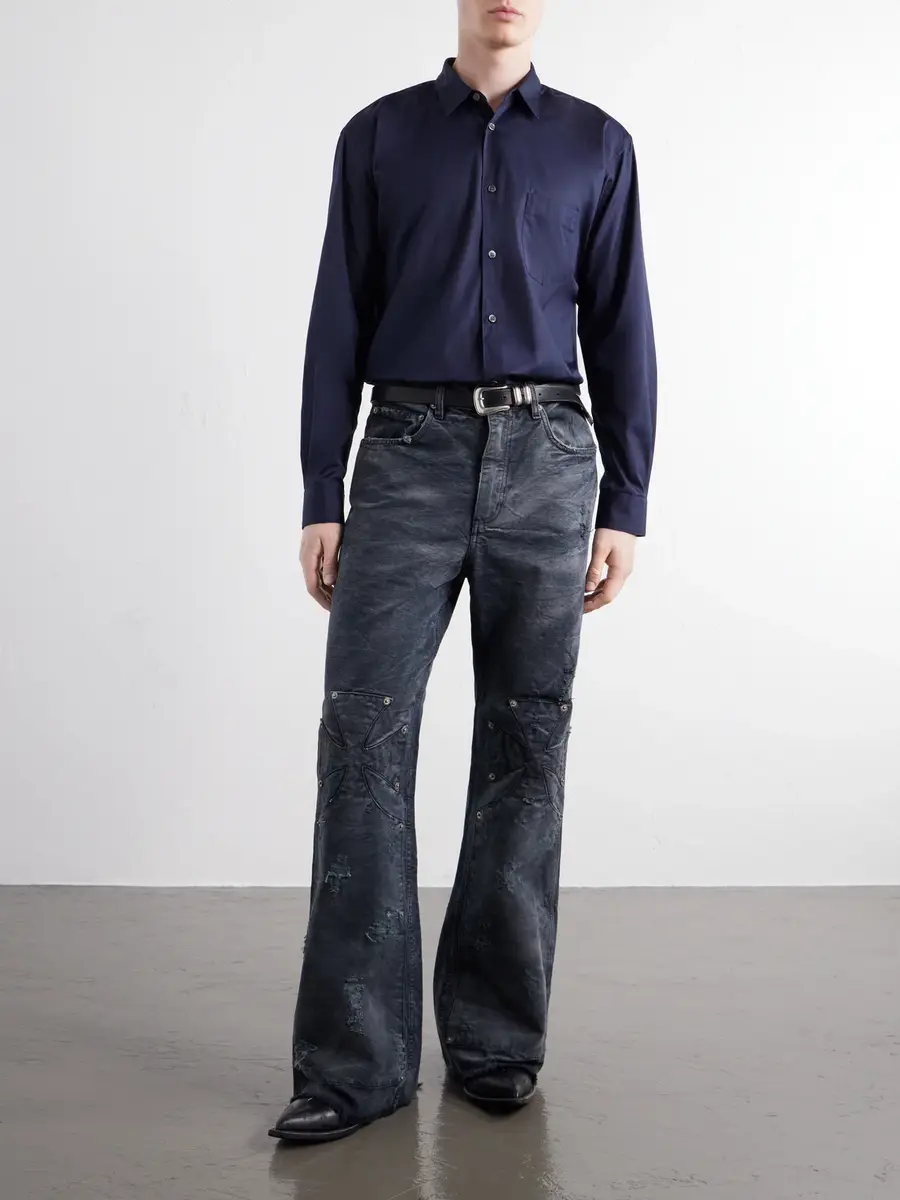 SEKRIT Chopper Carpenter Distressed Washed Mid-Rise Flared Jeans - Men | Thumbnail 2