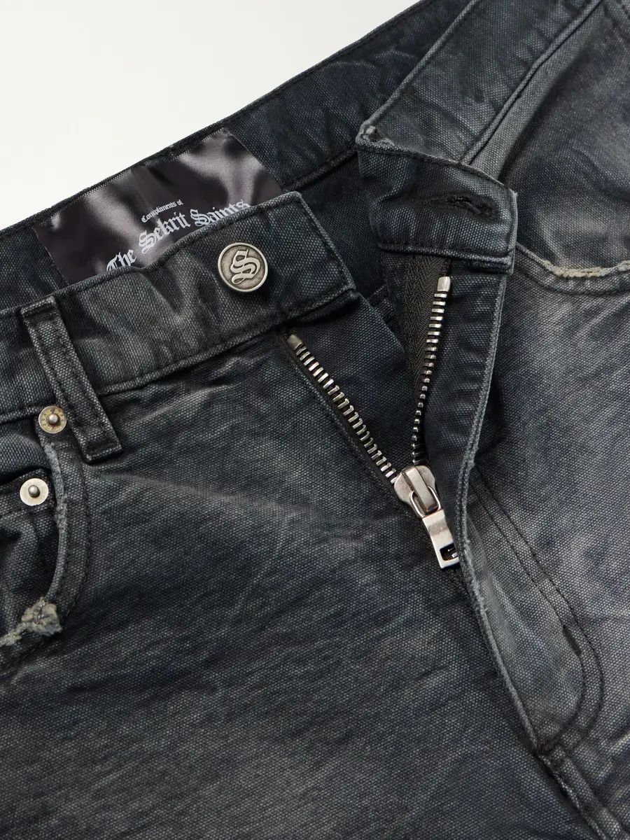 SEKRIT Chopper Carpenter Distressed Washed Mid-Rise Flared Jeans - Men | Thumbnail 6