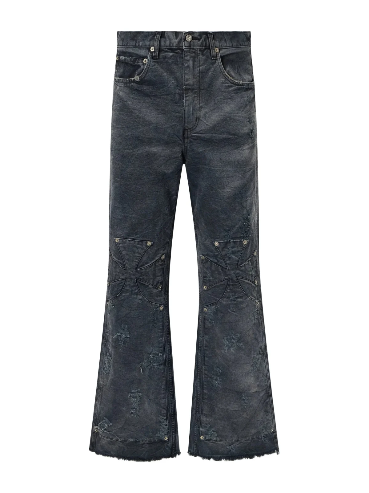 SEKRIT Chopper Carpenter Distressed Washed Mid-Rise Flared Jeans - Men