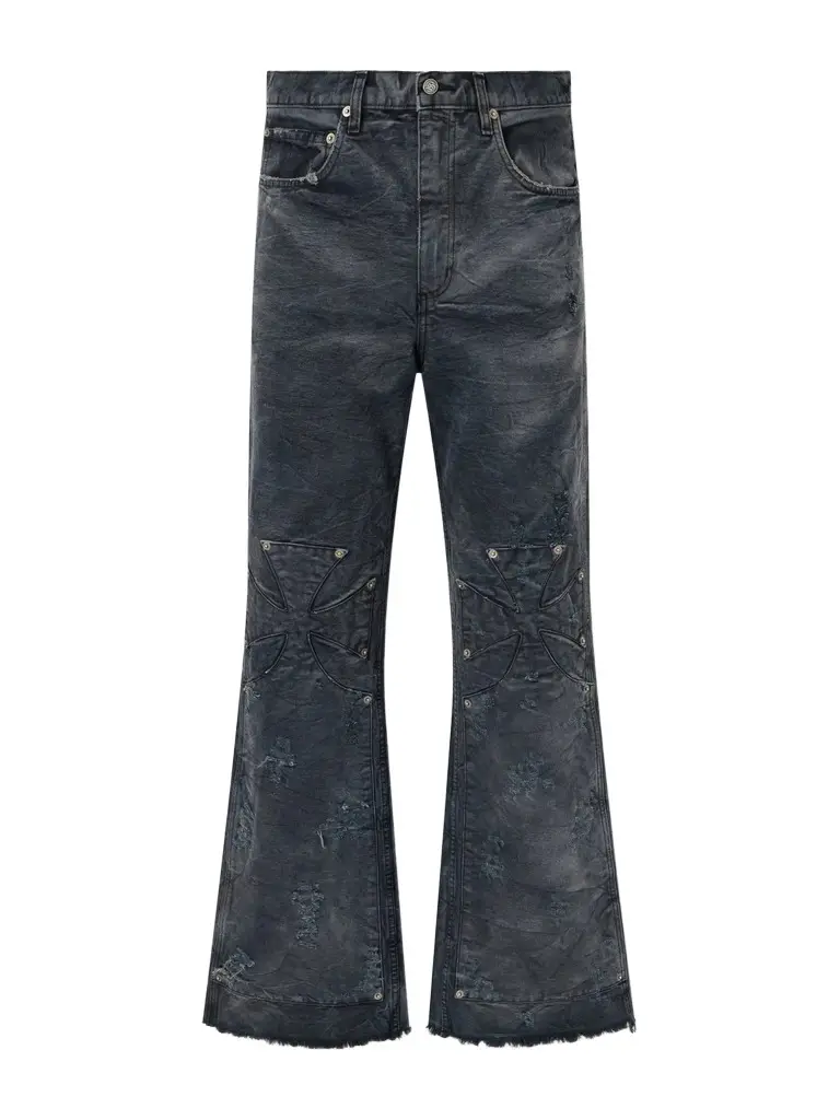 SEKRIT Chopper Carpenter Distressed Washed Mid-Rise Flared Jeans - Men
