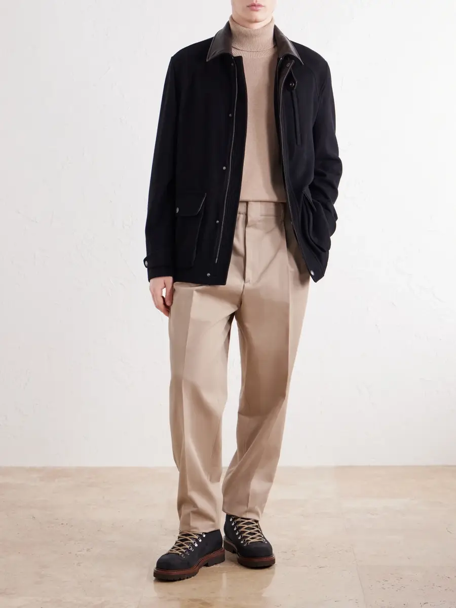 Brunello Cucinelli Leather-Trimmed Cashmere-Felt Jacket - Men | Thumbnail 2 Brunello Cucinelli Leather-Trimmed Cashmere-Felt Jacket - Men | Thumbnail 2