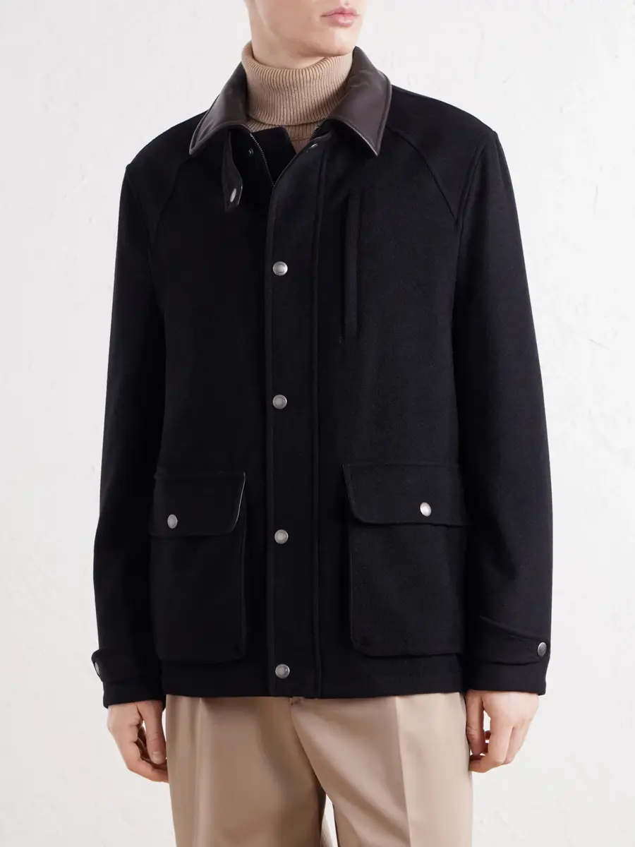 Brunello Cucinelli Leather-Trimmed Cashmere-Felt Jacket - Men | Thumbnail 3 Brunello Cucinelli Leather-Trimmed Cashmere-Felt Jacket - Men | Thumbnail 3