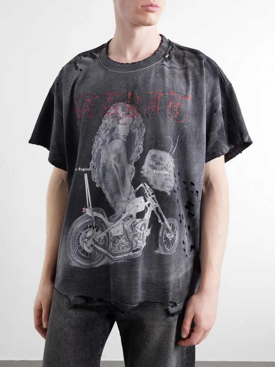 SEKRIT Chopper Girl Distressed Printed Cotton-Jersey T-shirt - Men | Thumbnail 3 SEKRIT Chopper Girl Distressed Printed Cotton-Jersey T-shirt - Men | Thumbnail 3