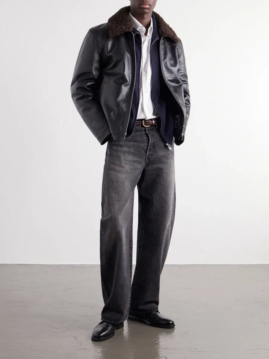Paul Smith Shearling-Trimmed Leather Jacket - Men | Thumbnail 2