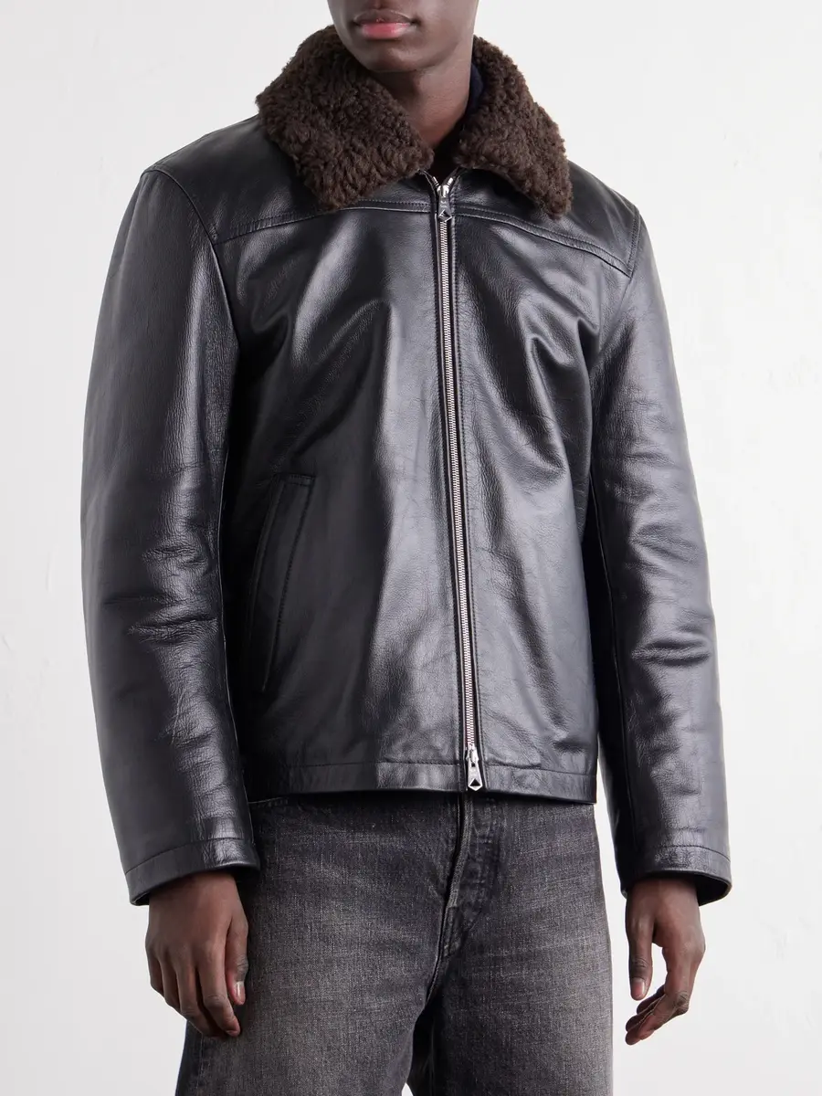 Paul Smith Shearling-Trimmed Leather Jacket - Men | Thumbnail 3