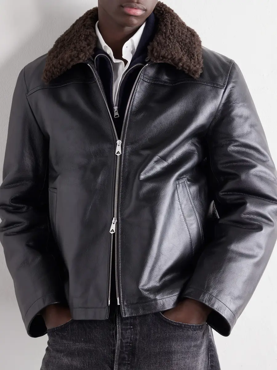 Paul Smith Shearling-Trimmed Leather Jacket - Men | Thumbnail 5