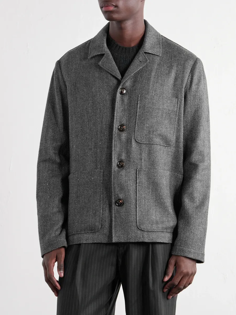PIACENZA 1733 Herringbone Virgin Wool, Silk and Cashmere-Blend Twill Chore Jacket - Men | Thumbnail 3